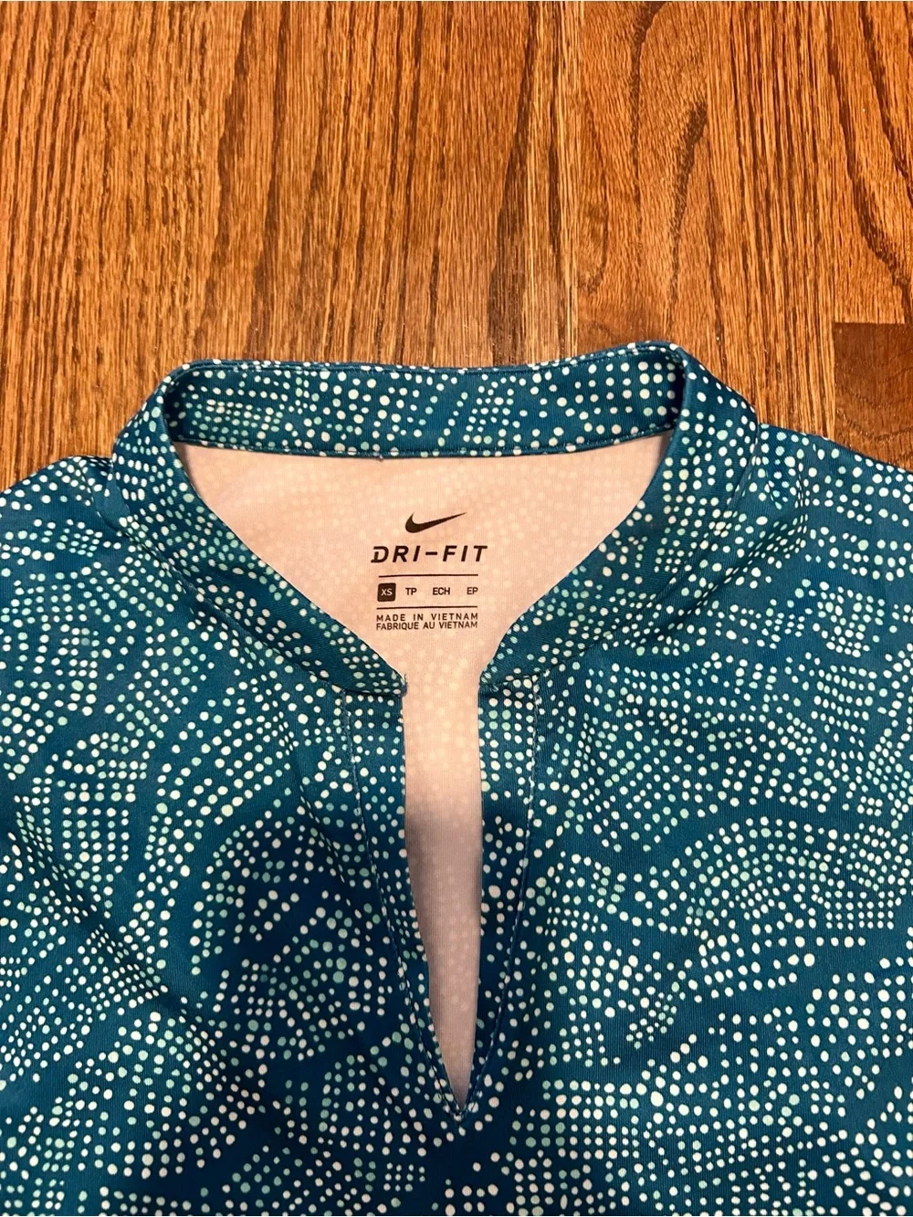 Nike Dri-FIT Sleeveless Golf Polo Top Teal White Print Embroidered Swoosh XS